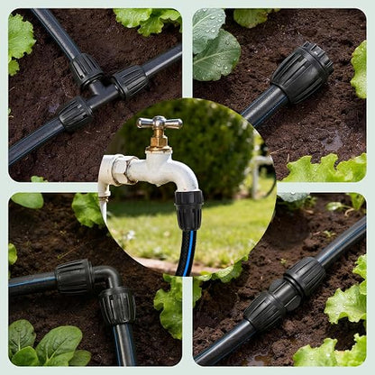 18 Pieces1/2 Inch Drip Irrigation Fittings Kit, 1/2'' Drip Line Barbed Locked Connectors for 1/2 Inch Irrigation Tubing (1/2" ID x 0.670" OD) Includes Coupling Tee Elbow Plug Faucet Adapter