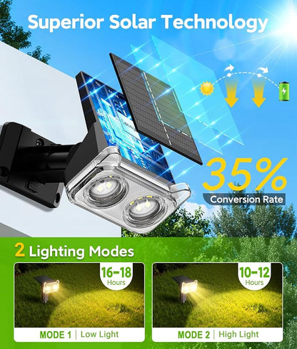 LETMY Solar Lights Outdoor Waterproof IP65, 2 Pack Solar Spot Lights Outdoor with 14 Big LEDs, 2-in-1 Wall Lights & 2 Modes Solar Landscape Spotlights for Pathway Yard Decor Garden Gifts (Warm White)