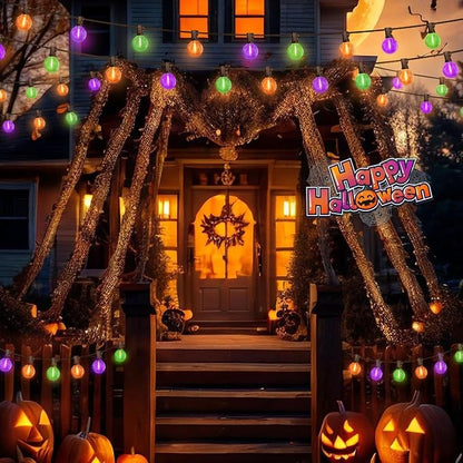 LAMPHOME Globe Outdoor Halloween String Lights,2 Pack 26FT Patio Lights with 12+1 Edison Shatterproof Bulbs, Connectable Dimmable Waterproof for Backyard Porch Halloween Decor, Orange Green Purple
