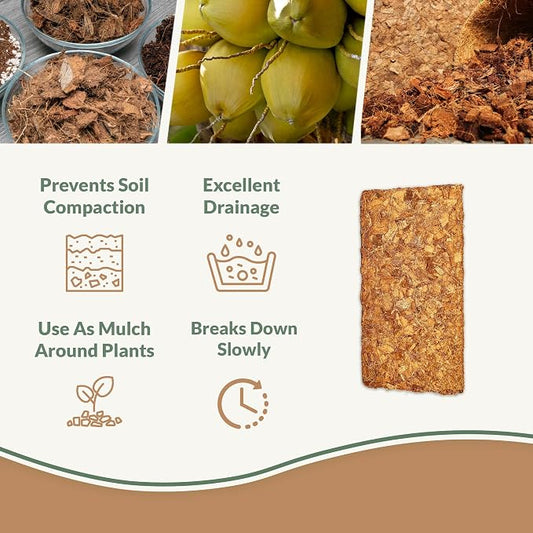 Coco Chips for Plants (650gm Bricks, 5-Pack) - Organic Coco Coir Chips - Coconut Husk Chips for Potting Soil, Garden Soil, & Seed Starter Soil - Coconut Mulch for Garden - Coconut Chips for Plants