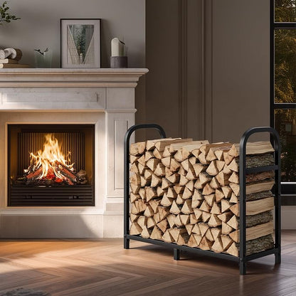 34 Inch Firewood Rack Outdoor with Log Carrier Bag, Indoor Fire Wood Holder, Metal Heavy Duty Log Holder, Rustproof Firewood Storage Tool for Fireplace Patio Deck