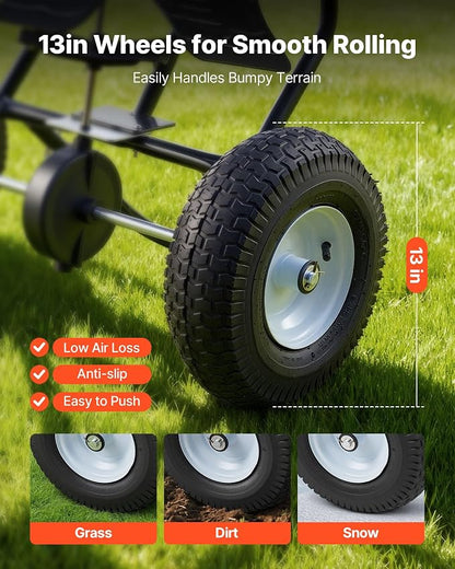 VEVOR Broadcast Spreader, 12ft Spreading Width, Push Broadcast Spreader with 13" All-Terrain Tires, Adjustable Flow Control, 130lbs Capacity Hopper, Lawn Spreaders for Fertilizer Seed Ice Melt