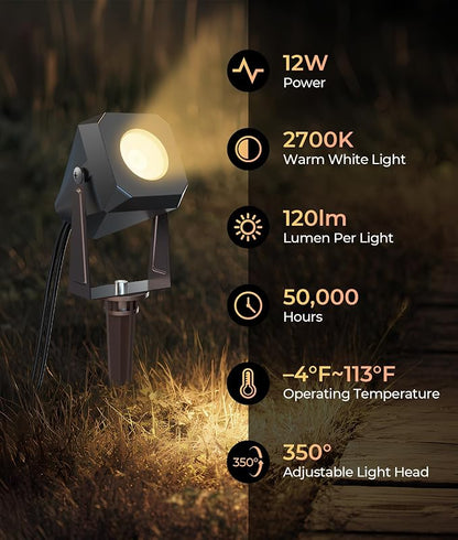 DeckTok Outdoor Landscape Lighting, 4 Pack Outdoor Spotlights, LED Low Voltage Landscape Lights for House Yard Garden Lawn Tree Fence Plant Flags Pathway, 12V 2700K Warm White, IP65 Waterproof