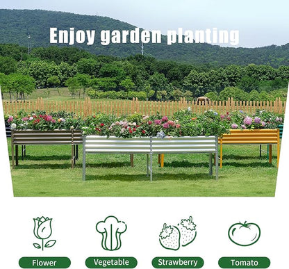 Land Guard Galvanized Raised Garden Bed with Legs, 96×24×32in Raised Garden Beds Outdoor with Drainage Holes, Planter Boxes Outdoor for Backyard, Patio, Balcony, 1200lb Capacity, Brown