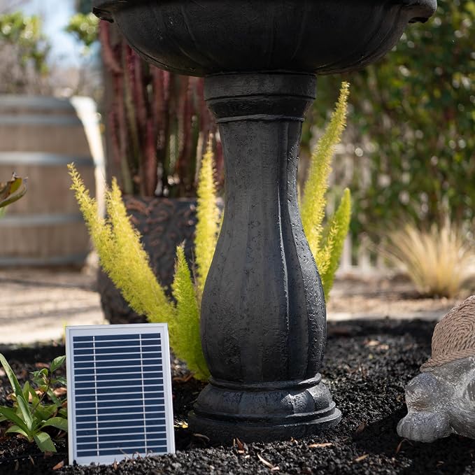 XBrand 44" Solar Powered Outdoor Fountain, Elegant 2-Tier Cascading Water Feature, Fiberglass Resin Garden & Patio Fountain with Solar Panel - Black