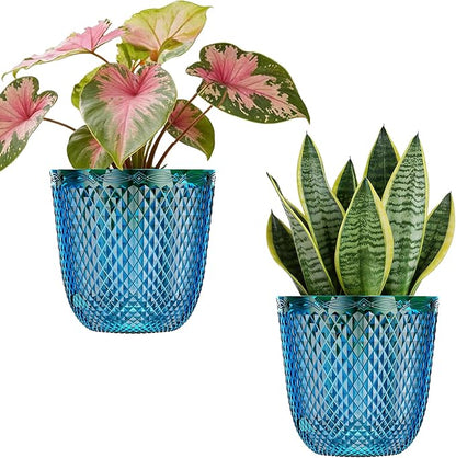 QCQHDU 2 Pack Self Watering Pots, 5.7 Inch, with Drainage Holes, Klein Blue | Plastic Garden Planter with Water Filling Port for Indoor Plants