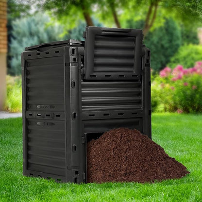 Compost Bin Outdoor, 80 Gallon Large Garden Composter, Black | Large 300L capacity with BPA-free construction, secure flip-latch lid, and easy assembly for garden, kitchen, and yard waste.