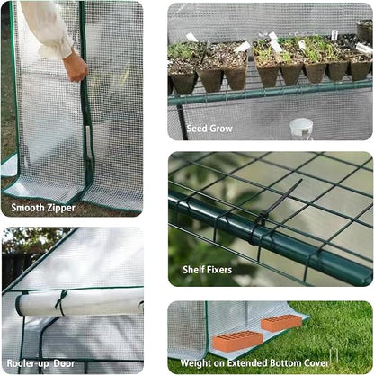 Greenhouse, Portable Mini Walk-in Green House for Outdoors with Roll-up Zipper Door, Anchors, and UV-Resistant Cover
