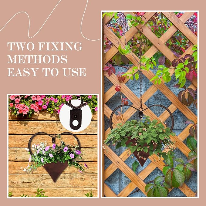3 Pack Metal Plant Hangers Indoor and Outdoor Rustic Heart Shape Hanging Planters Holder Detachable Flower Pot with Hooks Chains Drain Hole Birthday Gifts for Women Mom Garden Lovers Home Decor