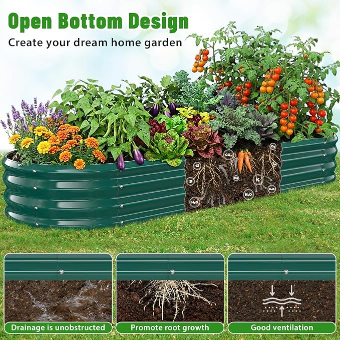 Oval Raised Garden Bed, 6 x 2 x 1FT, Galvanized Steel Planter Box with Wave-Shaped Metal Panels Painted for Outdoor Flower,Tree,Herb & Vegetable Garden (Green, 72X24X12 inches)