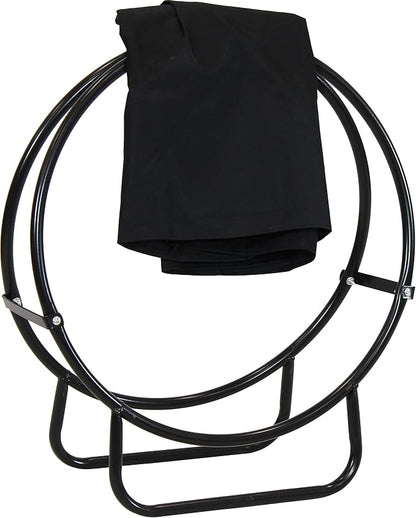 Sunnydaze 24-Inch Firewood Rack with Cover - Black Indoor Firewood Holder - Log Holder Hoop and Cover Set - 300-lb Capacity