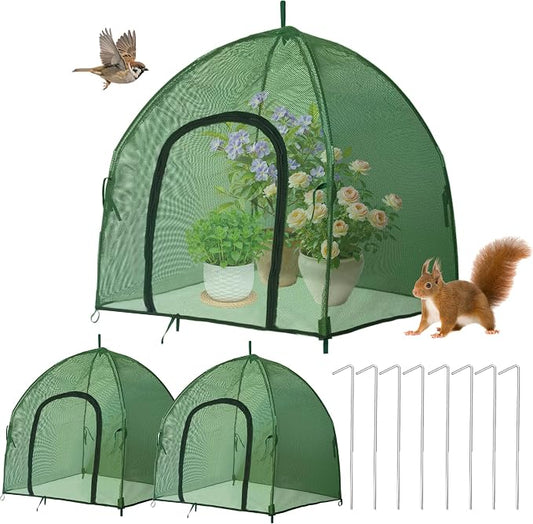 2.1*2.1*1.6FT Shade Mesh Plant Tent Cover 100 GSM Heavy-Duty Garden Net Cage with Fiberglass Poles & Zipper Door, Multi Sizes with Ground Stakes for Raised Bed Seedling Flower Vegetable Planting