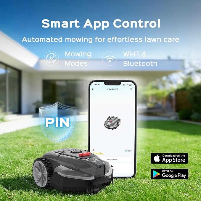 V3 Robotic Lawn Mower with AI Vision Technology, Adjustable Grass Cutting Height, APP Control, Low-Noise Performance, No-Go Zone Function, Efficient Robot Lawn Mower for Small Lawns