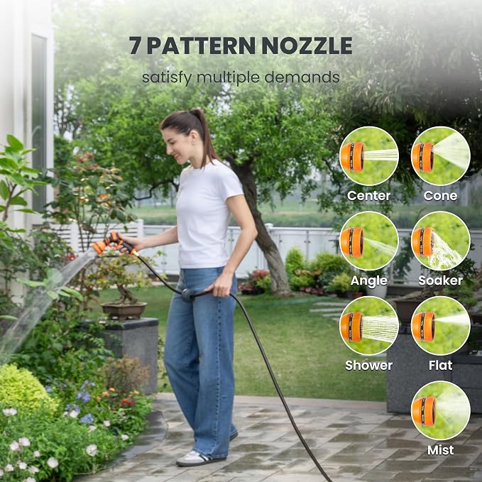 Giraffe Tools Retractable Garden Hose Reel, 5/8 in x 90 ft Heavy Duty Hose Reel With 7 Pattern Nozzle, Any Length Lock, Wall Mount Water Hose Reel, 180°Swivel, Light Grey