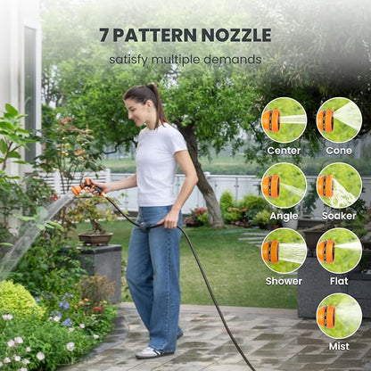 Giraffe Tools Retractable Garden Hose Reel, 5/8 in x 90 ft Heavy Duty Hose Reel With 7 Pattern Nozzle, Any Length Lock, Wall Mount Water Hose Reel, 180°Swivel, Light Grey