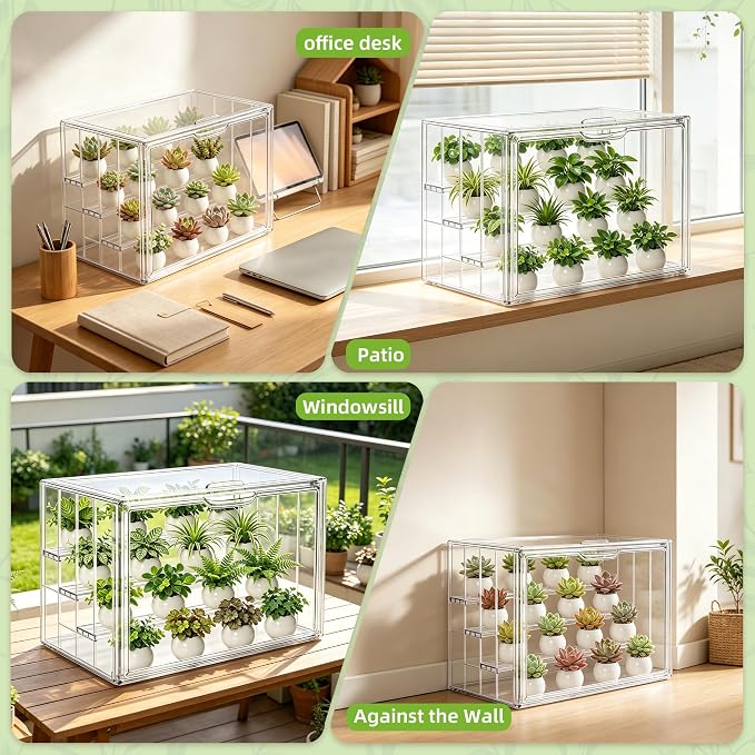 Mini Greenhouse Indoor with Magnetic Door, M-4tier-2door-1pcs | Dual-Door Design, Easy Access, Great Heat & Moisture Retention, Adjustable Ventilation, Grows Well in Varied Conditions