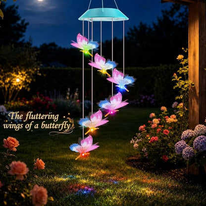 Toodour Solar Wind Chime, Color Changing LED Swaying Butterfly Wind Chimes, Upgrade Butterfly with Fluttering Wings, Waterproof Solar Outdoor Light Decor for Garden Window Patio, Gift for Mom Grandma