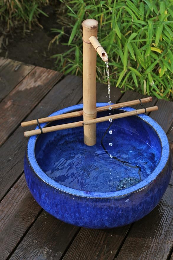 Bamboo Accents 18" Adjustable Bamboo Fountain Kit with Pump – Large Zen Water Feature for Bowls, Basins, Ponds & Backyard Gardens, Indoor/Outdoor (Container Not Included)