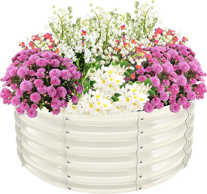 TBMLC 17" Tall Elevated Round Metal Rised Garden Bed- 3.3'x3.3' in Size and 0.8MM Thick Durable Planter Box for Vegetables Flowers Succulent at Patio/Garden Outdoor (White, 3.3FT Diameter)
