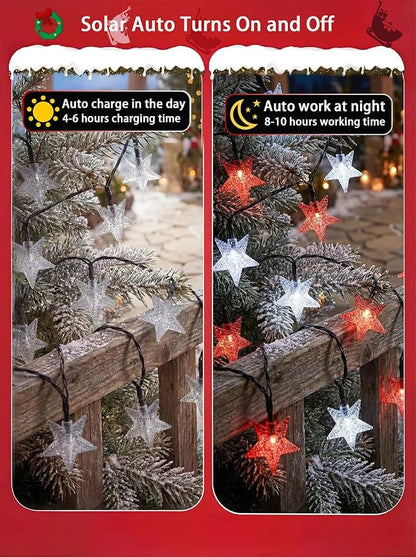 Twinkle Solar Star String Lights Red White Outdoor 39FT /100 L Fairy Lights | 8 Modes Camping Garden Wedding Party Tree Holidays Backyard Patio