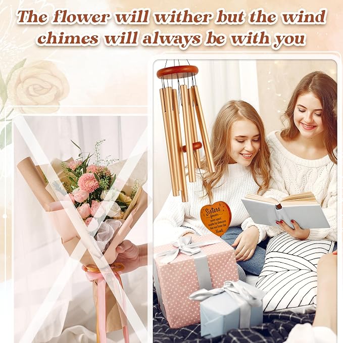 Sister Gifts Large Wind Chime 36", Sisters Forever Gift for Women | Sister in Law Gifts for Birthday, Christmas, Mothers Day, Wedding, Graduation, Ready-to-Gift Box Packaging, Garden Decor