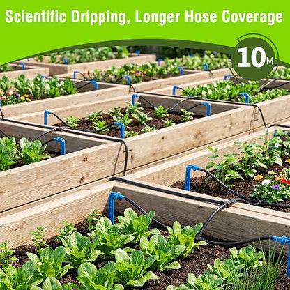 Automatic Drip Irrigation System Kit - 33ft Hose, Filter, 10 Tee Connectors & 10 Drippers, for Potted Plants