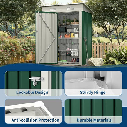 Garvee 5x3 FT Outdoor Storage Shed, Tool Shed with Sloping Roof and Lockable Door, Compact Metal Tool Garden Shed for Garden, Backyard, Patio
