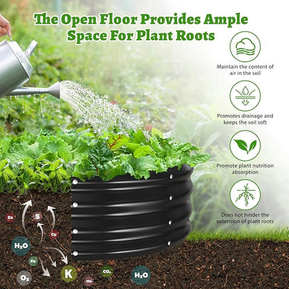 TBMLC Oval Galvanized Planter Box, Metal Raised Garden Bed - 0.8MM Thick- Ideal for Outdoor Gardening and Planting of Vegetables Flowers Fruits Succulent Plants and Others (Black, 5X2.7X1 FT)
