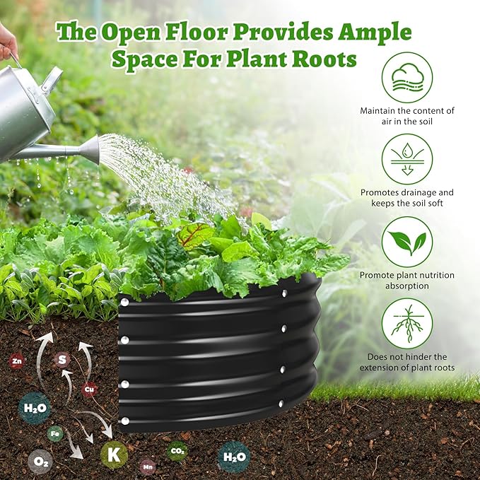 TBMLC Oval Galvanized Planter Box, Metal Raised Garden Bed - 0.8MM Thick- Ideal for Outdoor Gardening and Planting of Vegetables Flowers Fruits Succulent Plants and Others (Black, 6X3X1 FT)
