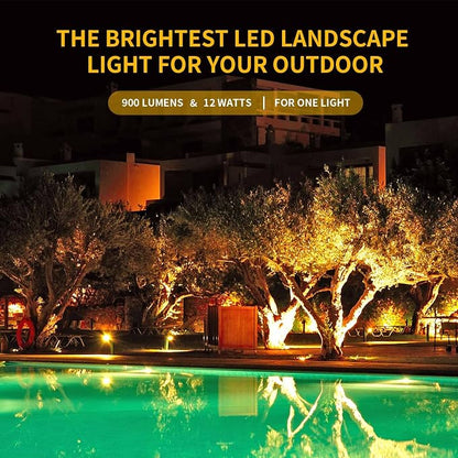 Warm White Spot lights Outdoor, 12W 3000K Landscape Spot Lights, IP65 Waterproof Garden Lighting, Metal Case COB LED Lights for Lawn Lamp US 3- Plug Yard Christmas Decoration with Stakes(2 Pack)