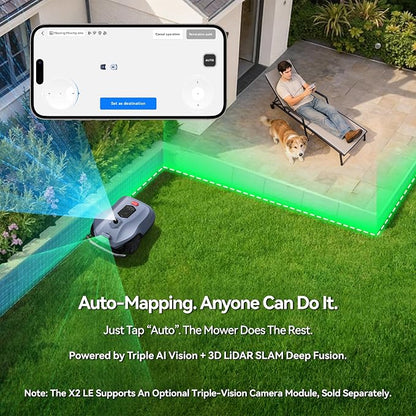 Neomow X2 LE 360° 3D LiDAR Robot Lawn Mower, Wire Free for 0.37 Acre, No RTK Antenna, 4G App Control, GPS Anti-Theft, 13Ah, IPX6, Support Upgrade AI Bionic Triple Vision Module for Auto-Mapping