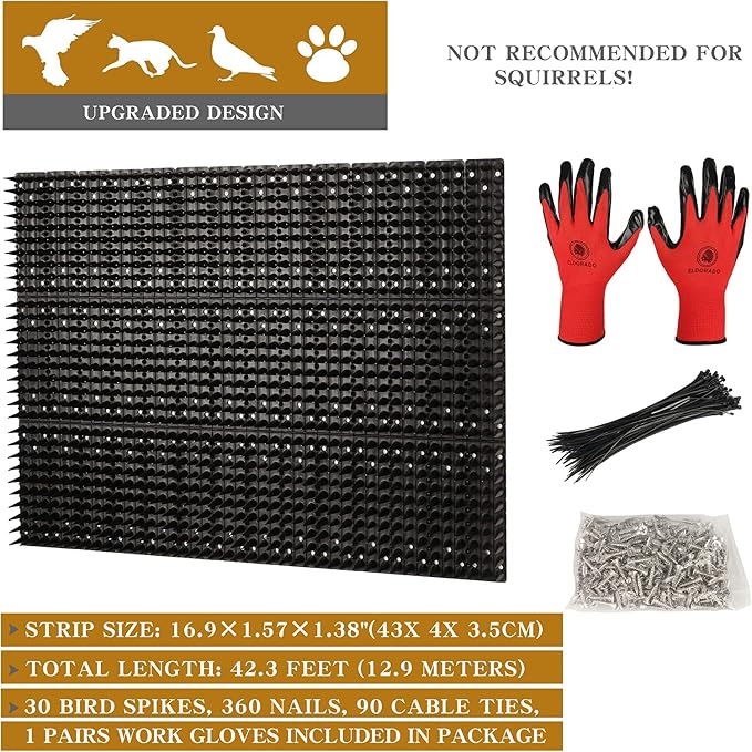 Bird Spikes 30 Packs Outdoor Cat and Bird Deterrent Spikes, Defender Spikes - Keep Pigeon, Cat & More Birds Away from Fences and Roof, Anti Theft Climb Strips (2023 Upgraded | 42.3 feet)