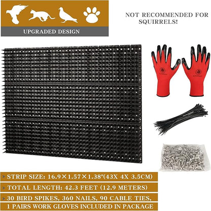 Bird Spikes 30 Packs Outdoor Cat and Bird Deterrent Spikes, Defender Spikes - Keep Pigeon, Cat & More Birds Away from Fences and Roof, Anti Theft Climb Strips (2023 Upgraded | 42.3 feet)