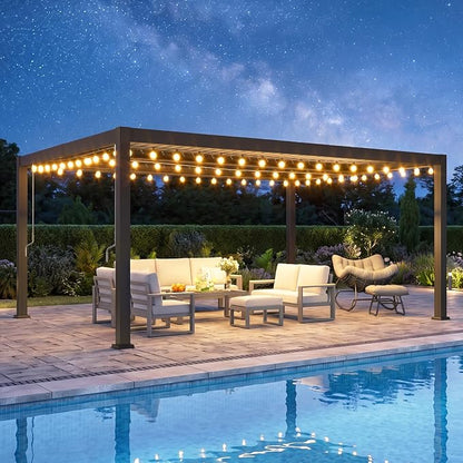 Louvered Pergola, 12' x 16' Outdoor Pergola, Aluminum Frame Patio Gazebo with Adjustable Louvers Roof and Integrated Gutter System, Outdoor Hardtop Gazebo for Patio, Backyard, Deck, Garden, Dark Gray