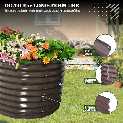 A ANLEOLIFE 30" Extra Tall Galvanized Raised Garden Beds Outdoor, 8x4x2.5ft Oval Metal Planter Boxes for Planting Vegetables, Flowers, Fruits, Eco-Safe & Easy Setup, CaféBronze