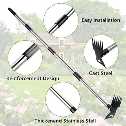 Weed Puller Tool 58" Telescoping, 2-in-1 Adjustable Manual Weeders Garden Hoe & Weed Rake, Long Handle Ergonomic Weeding Tool for Lawn, Garden & Yard Includes Work Gloves