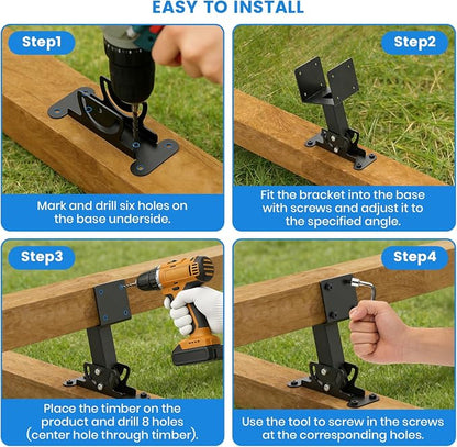 3 Pcs 4“x 4" Roof Riser Brackets Kit(ID 3.6"x3.6"), Heavy Duty Adjustable Angle Pergola Brackets of 0 to 180 Degrees Pergola Kit, Black Powder-Coated Fit 4x4,4x6 Lumber for Patio Gazebos/Pergolas