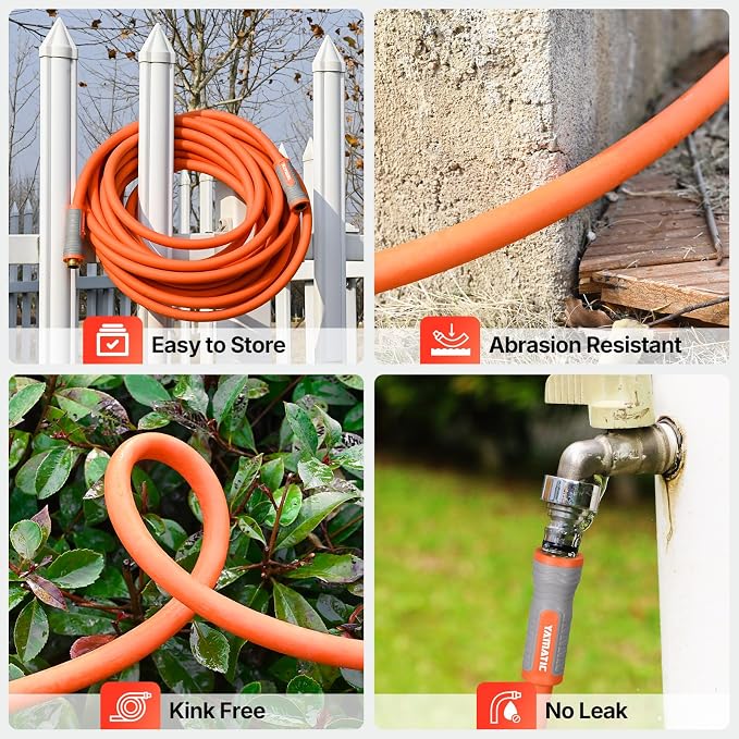YAMATIC 100 ft Garden Hose 5/8 in, Ergonomic Swivel Fittings, Burst 600 PSI | Heavy Duty Water Hose with 2 Set Brass Quick Connects, Flexible and Lightweight Hose for All Weather Lawn Yard Gardening