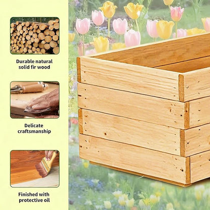 Fir Wood Raised Garden Bed Rectangular Planter for Outdoor Tomato Planter | For Herbs & Flowers Garden Includes Fabric Planter Liner, 4 Drainage Holes