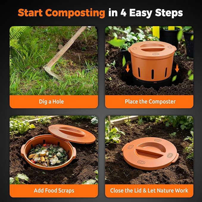 In-Ground Worm Compost Bin, 2 Pack 3.3 Gallon Worm Composter for Raised Garden Beds, BPA-Free Worm Compost Bin for Recycling Food Waste, Low-Maintenance Outdoor Composting System