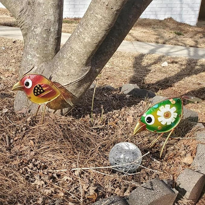 Garden Decor for Outside Set of 3, Colorful Metal & Glass Bird Decor for Outdoor, Indoor, Patio, Porch, Backyard, Balcony, Lawn, Yard Decorations, Patriotic Whimsy Birthday Gift for Gardener