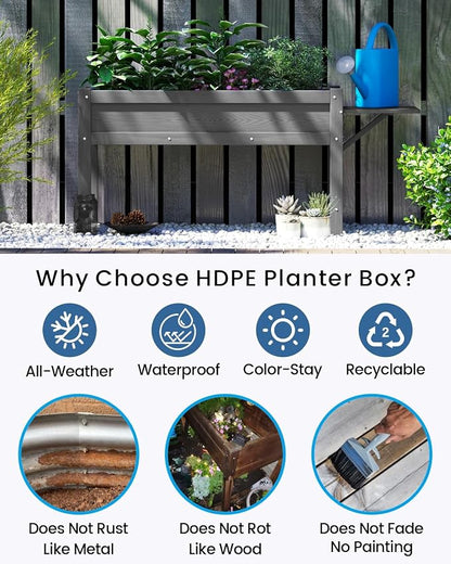 HDPE Raised Garden Bed with Legs, 49x21x27in All-Weather Heavy Duty Planter Box, Outdoor Elevated Garden Bed for Seeds, Herb, Flower, Vegetable (Grey)