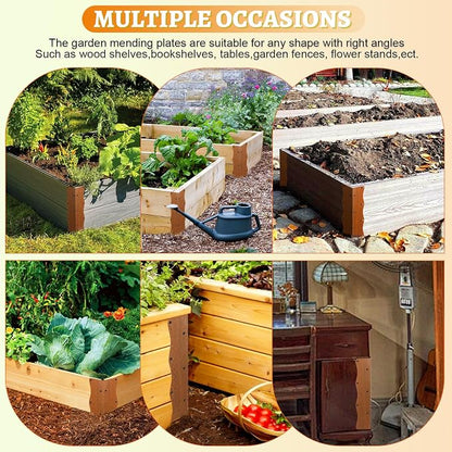 8 Pcs Raised Garden Bed Corner Brackets Heavy Duty Metal Raised Bed Corners and Connectors for Wood(11"x3"x3"), Brown L-Shape Wavy Connectors with Screws, fits for 20"-24" Raised Beds