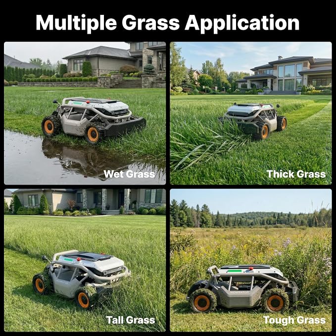 Mowrator S1 4WD 18Ah Remote Control Lawn Mower with Wide Wheels, All-Season Yard Care, 85% (40°) Slope Climbing, with Leaf Shredding Vacuum, 21" Width, 1.5–4.3" Cutting Height, Up to 1.12 Acres