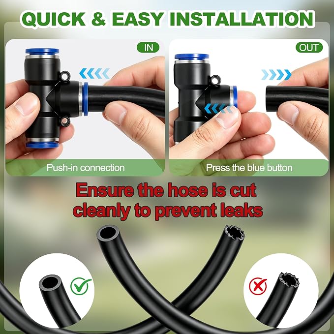 40PCS 5/16" Drip Irrigation Fittings, Quick Connect Drip System Parts | Drip Irrigation Connector Kits, Straight, Tee, Elbow, Cross Connectors, Valves and End Caps, DIY Garden Sprinkler System