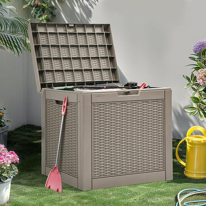 YITAHOME 32 Gallon Outdoor Storage Box | Water Resistant Resin Deck Box, Indoor Outdoor Lockable Storage Container for Patio, Garden, Cushions, Tools