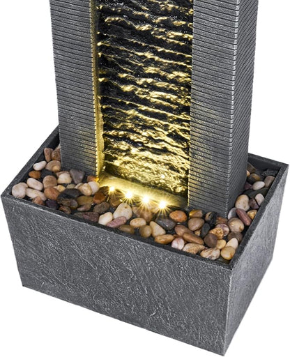 Teamson Home 29.25" Demeter Indoor/Outdoor Modern Waterfall Fountain with LED Lights, Black and Stone Gray | LED Lights, Waterfall Fountain, Garden, Patio, and Backyard Decor, Black and Stone Gray