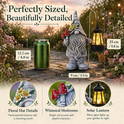 Garden Gnome Statue with Lantern: Outdoor Waterproof Sculpture | Home Yard Lawn Balcony Patio Porch Decorations, Birthday Gifts for Mom Women Grandma