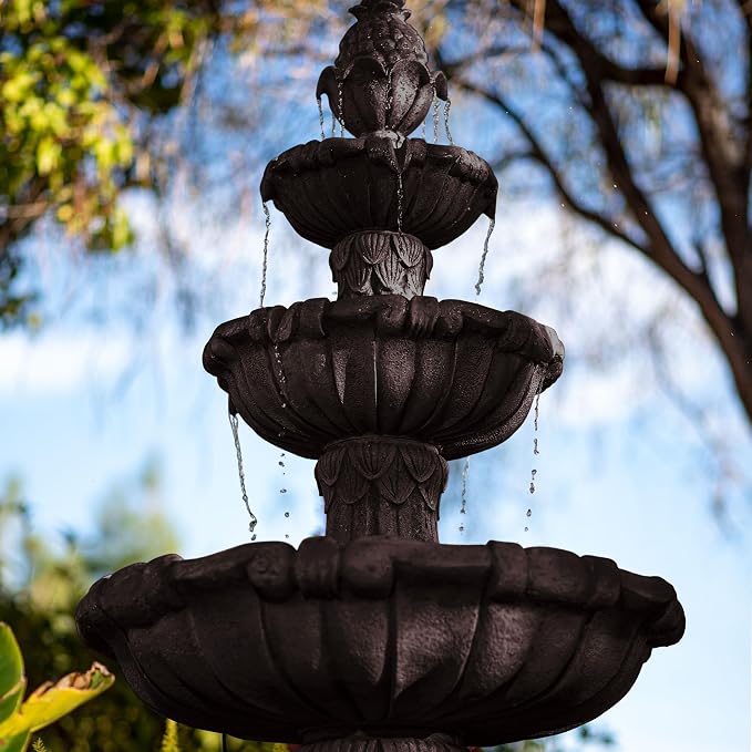 XBrand 58.3" 3-Tier Outdoor Freestanding Water Fountain - Classic Leaf Design, Brown Resin, Large Bird Bath with Pump - Ideal for Yard, Lawn and Garden, Porch Décor