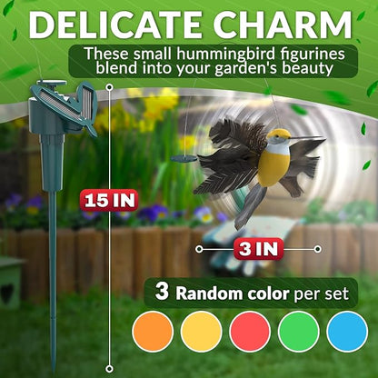 3 Pcs Solar Hummingbird Garden Stakes that Move Like Real Birds - Decorative Garden Stakes, Fluttering Moving Hummingbird Decor, Waterproof Battery Powered Yard Decorations Outdoor for Plants & Patio